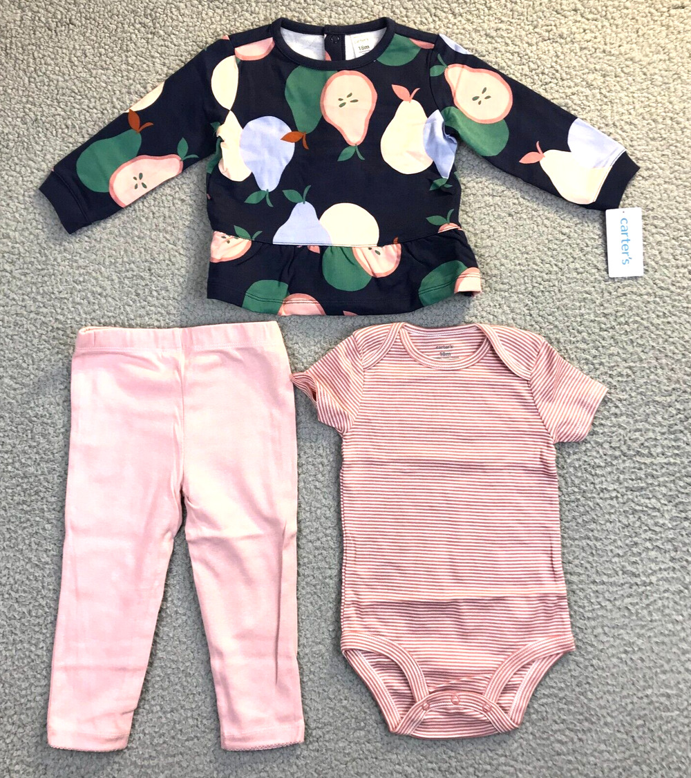 Carters Baby Girls' 3-Pc. Bodysuit Leggings Top Pink Pear Fruit Set 18M NWT